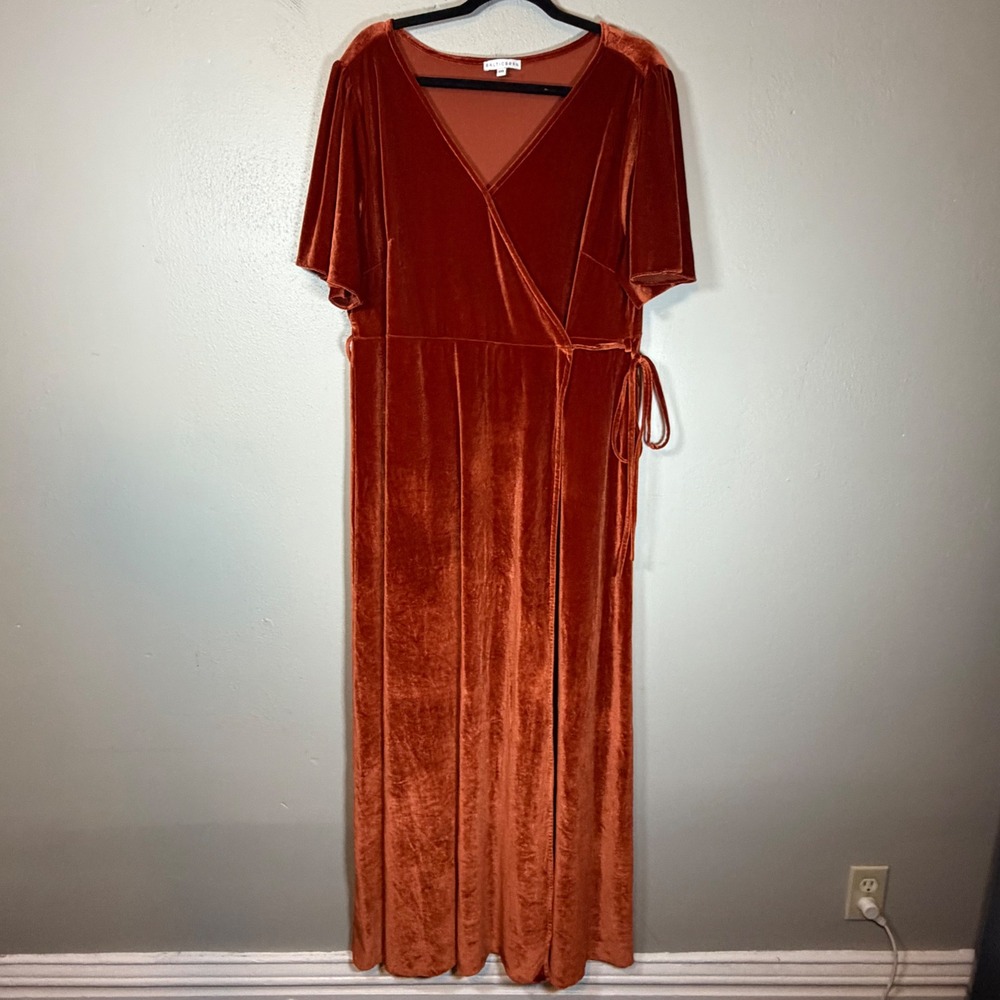 Baltic Born Rust Velvet Wrap Maxi Dress Womens 3XL Short Sleeve Formal Gown